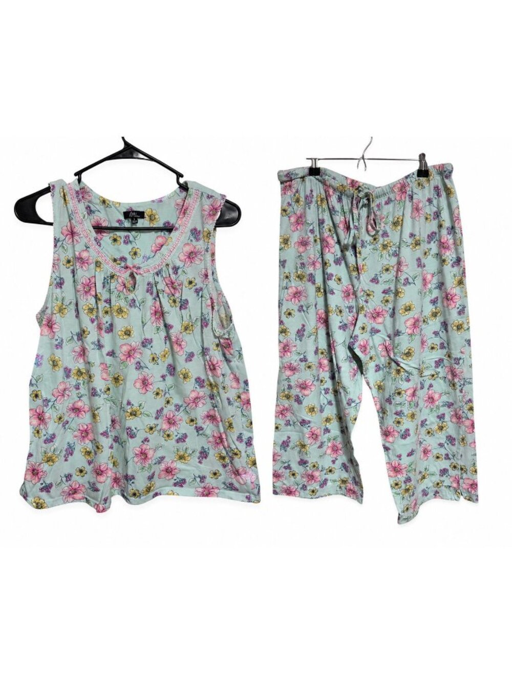 Aria Collection Pajama Set Size Large Floral Sleeveless Top Drawstring Pants